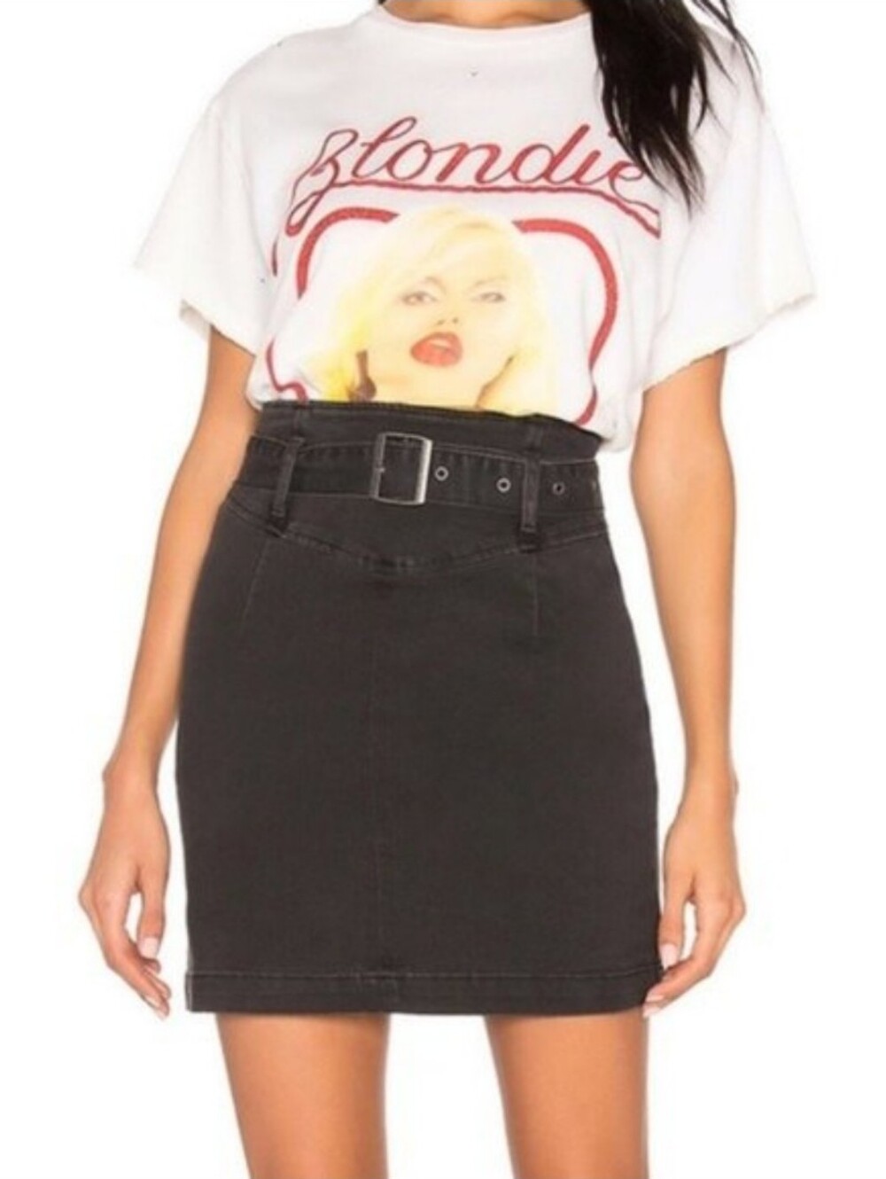 Free People Livin It Up Denim Pencil Mini Skirt in Worn Black, Size 6